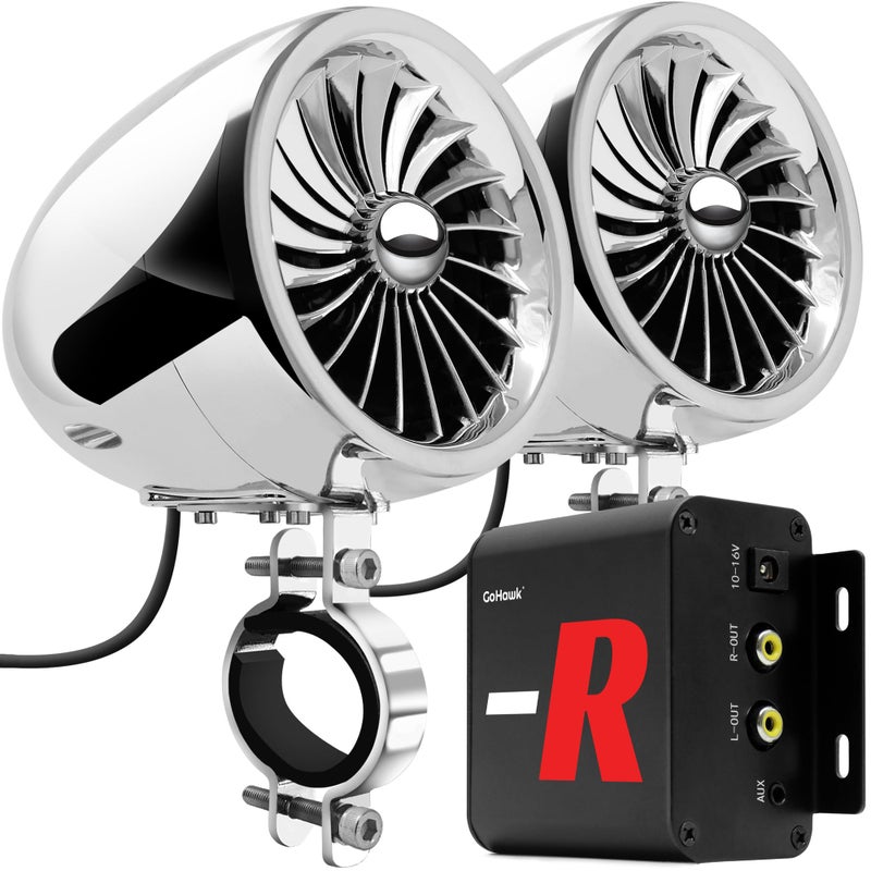 GoHawk Bluetooth Motorcycle Speakers with Amplifier, Wired Control, FM Radio, 4 Inch Weatherproof Speakers Great for Use with ATVs/Motorcycles - Image 1